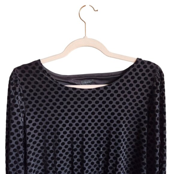 Talbots Shirt Black Medium Women's 3/4 Sleeve Polka Dot Top Blouse Velvet NEW - Picture 2 of 12